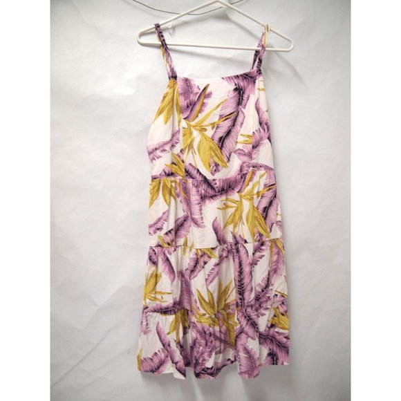 Loft Womens Paradise Tiered Mini Dress 6 Hawaiian Purple Palm Leaves Tent - Picture 3 of 9